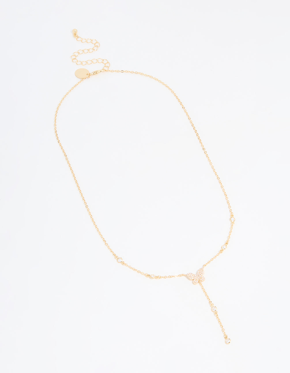 Gold Plated Cubic Zirconia Butterfly Y-Necklace