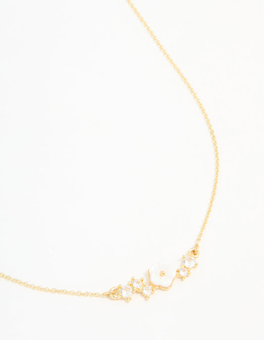 Gold Plated Cubic Zirconia Flower Necklace
