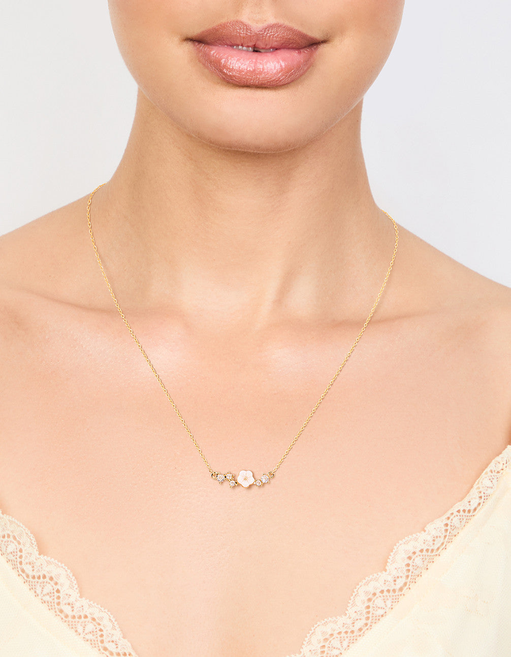 Gold Plated Cubic Zirconia Flower Necklace