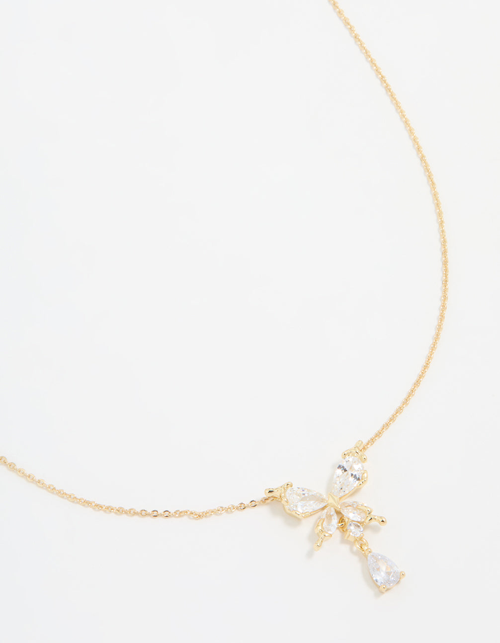 Gold Plated Cubic Zirconia Butterfly Teardrop Necklace