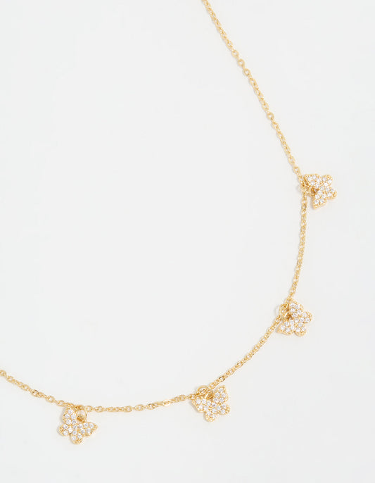 Gold Plated Diamante Butterfly Dainty Charm Necklace