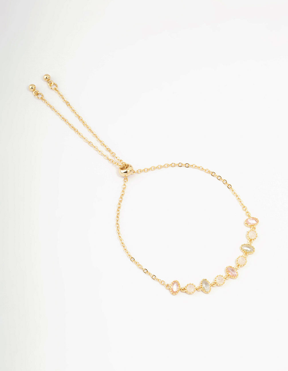Gold Plated Cubic Zirconia Oval & Round Toggle Bracelet