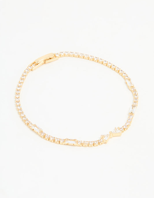 Gold Plated Cubic Zirconia Mini Bow Tennis Bracelet