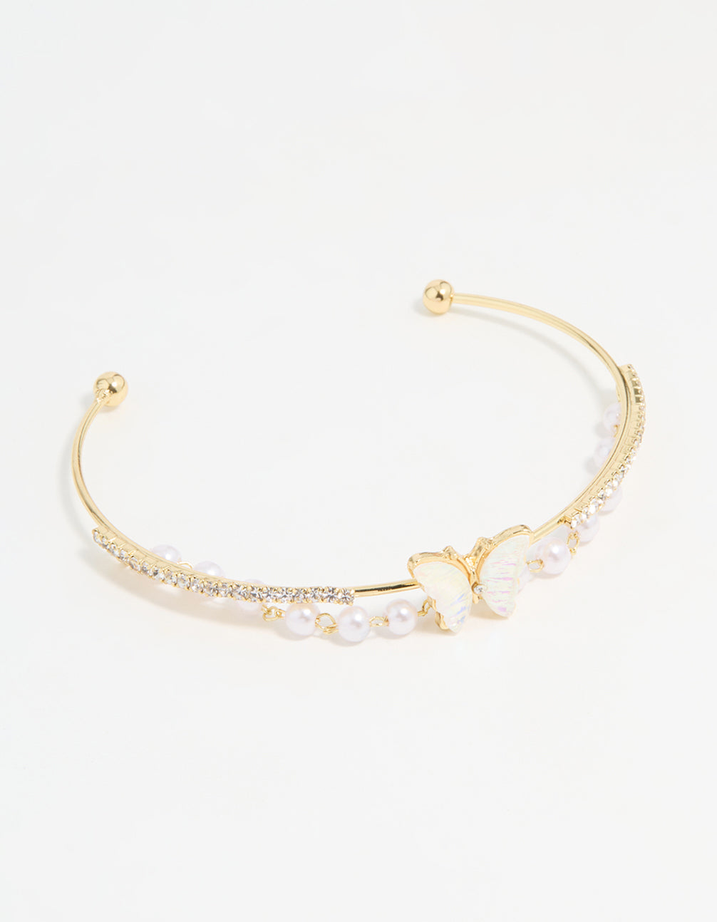 Gold Plated Mother Of Pearl Butterfly & Pearl Wrist Cuff