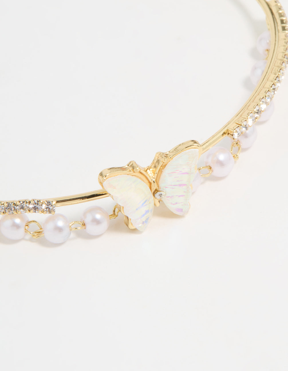 Gold Plated Mother Of Pearl Butterfly & Pearl Wrist Cuff