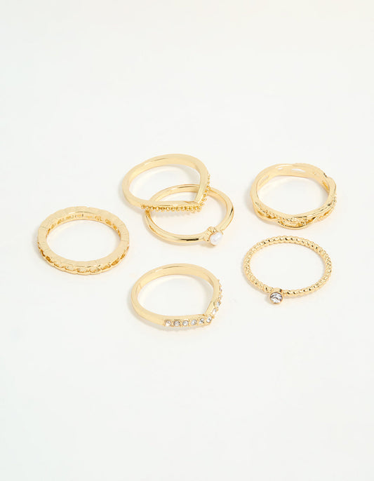 Gold Plated Twist & Dip Rings 6-Pack