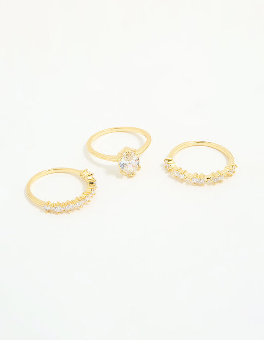 Gold Plated Cubic Zirconia Oval Stacking Rings 3-Pack