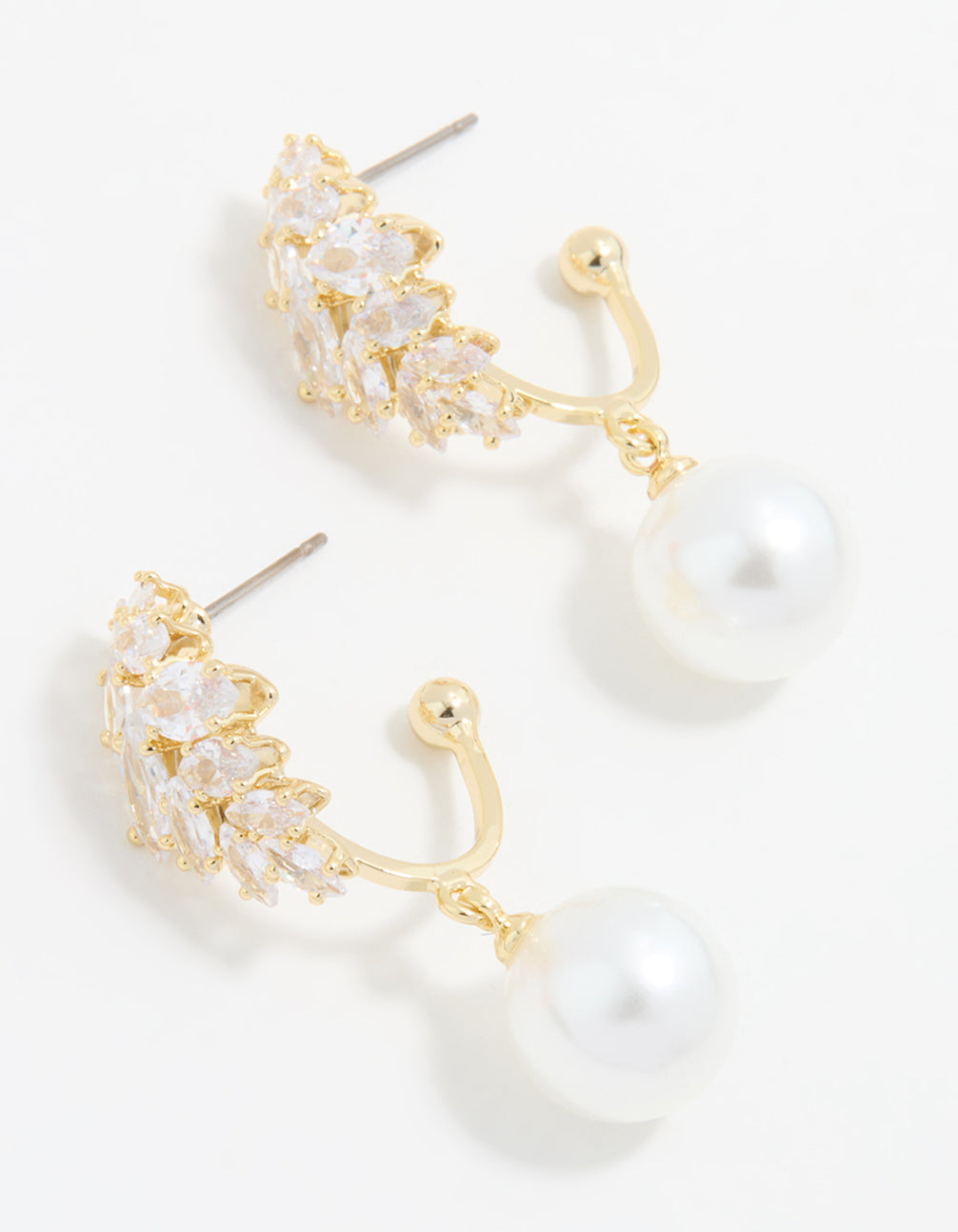 Gold Plated Cubic Zirconia & Pearl Hoop Earrings