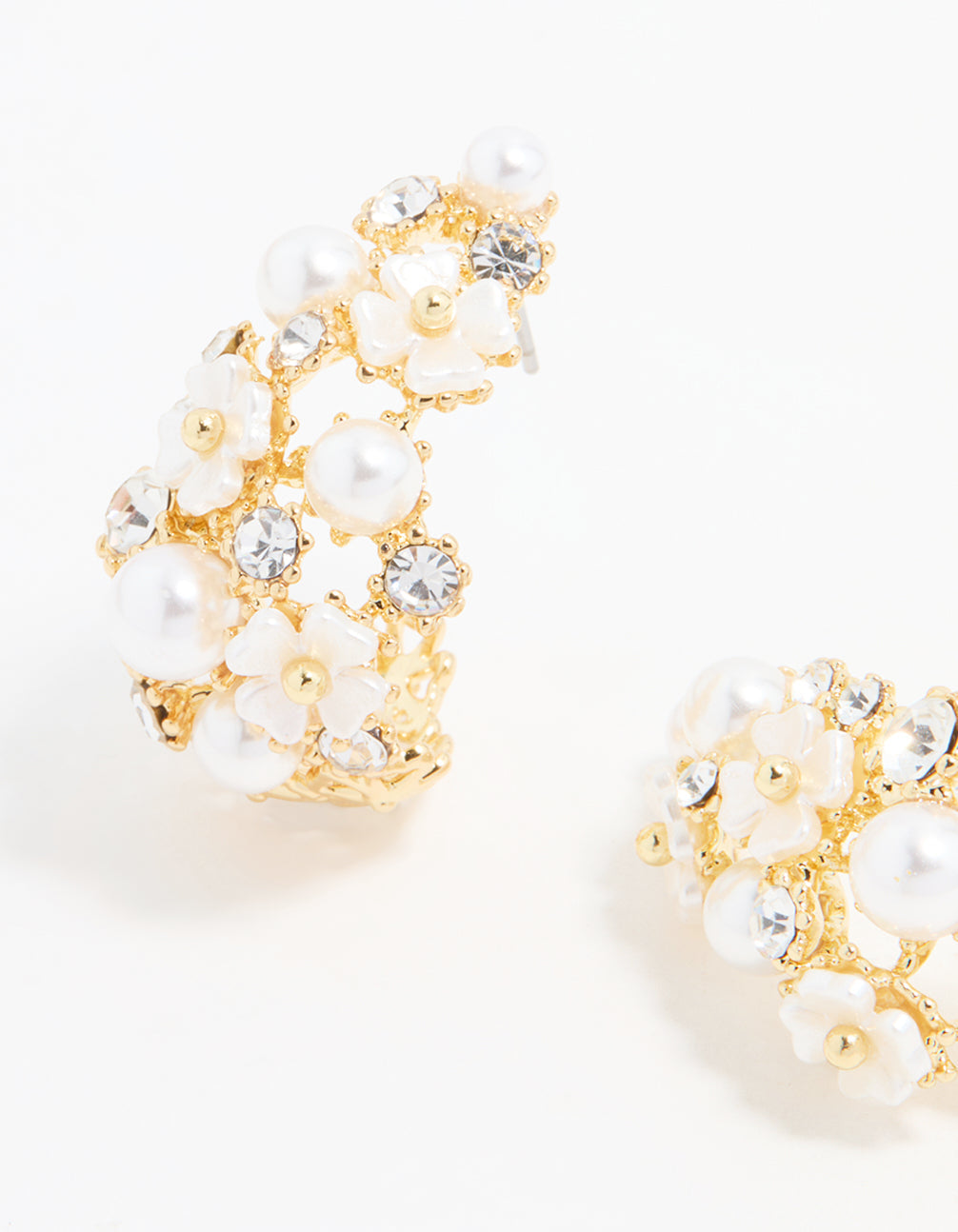 Gold Plated Diamante & Pearl Flower Hoop Earrings