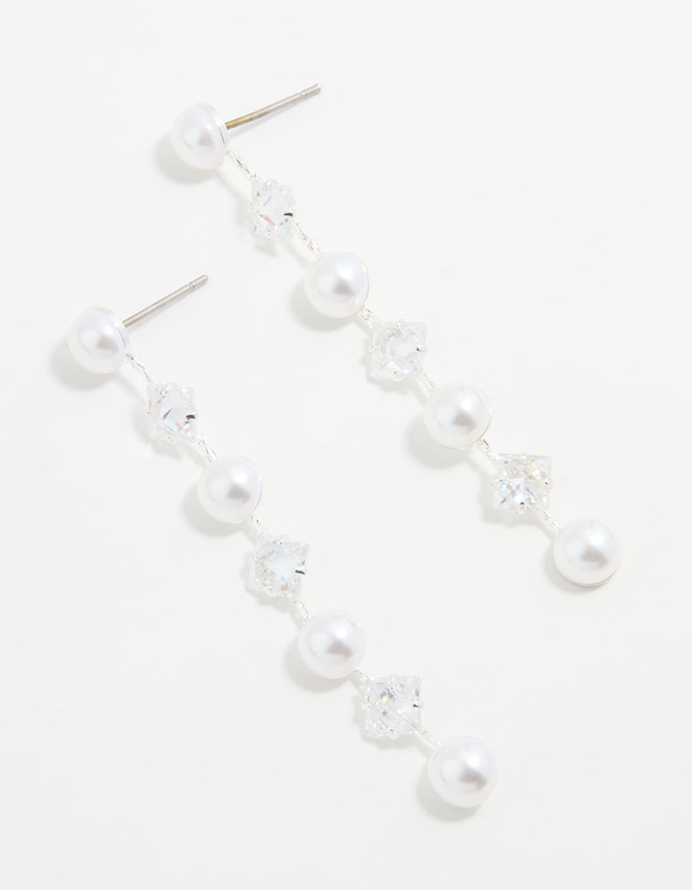 Silver Plated Cubic Zirconia & Pearl Drop Earrings