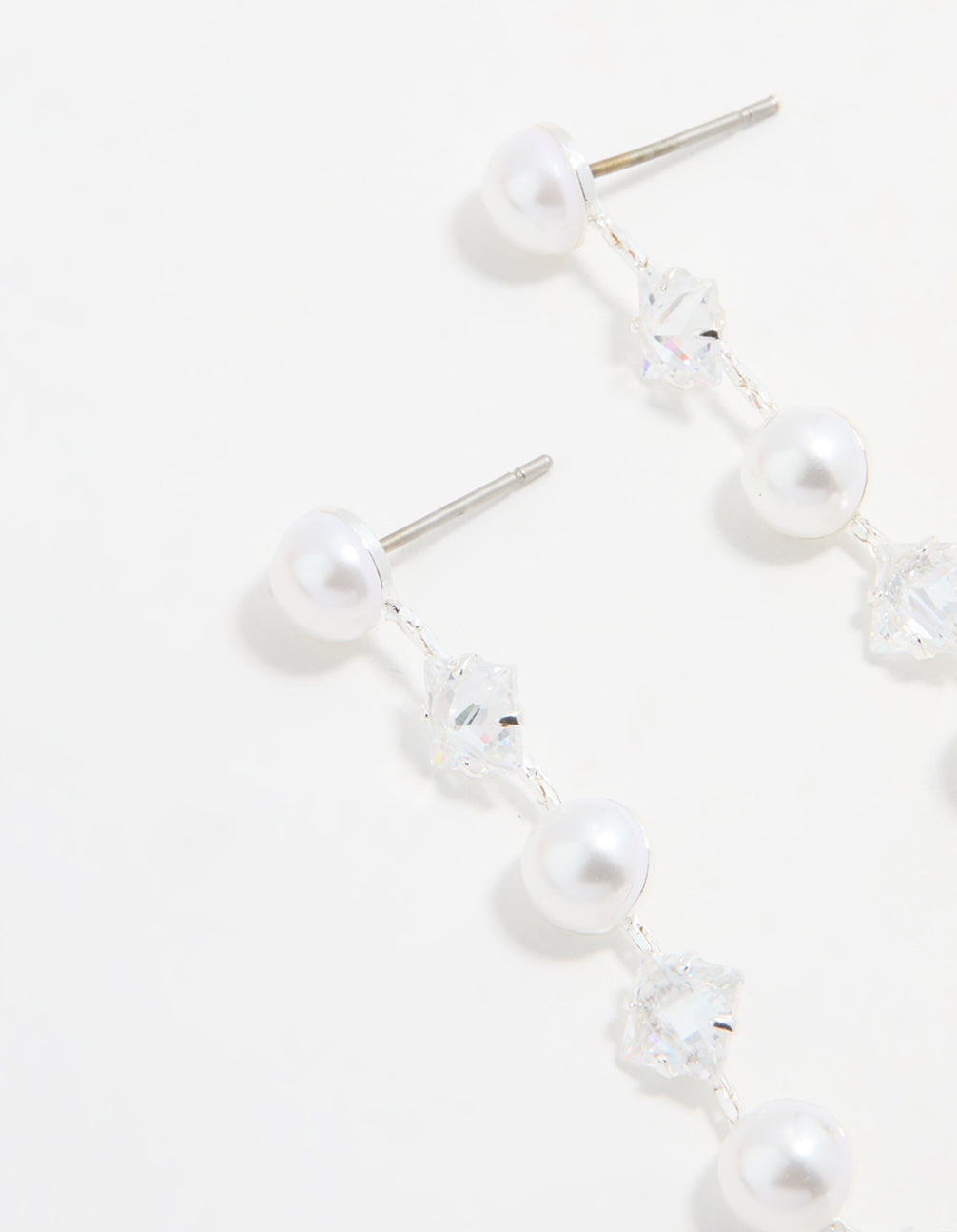 Silver Plated Cubic Zirconia & Pearl Drop Earrings