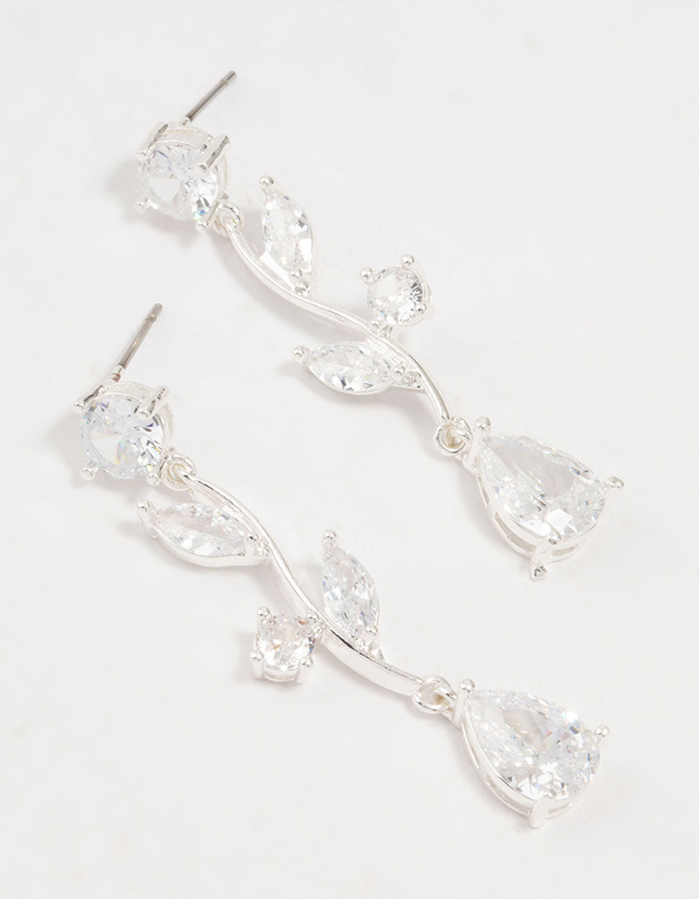 Silver Plated Cubic Zirconia Large Vine Teardrop Earrings
