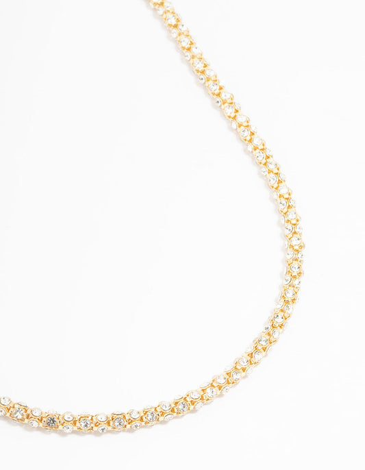 Gold Plated Diamante Fireball Chain Necklace