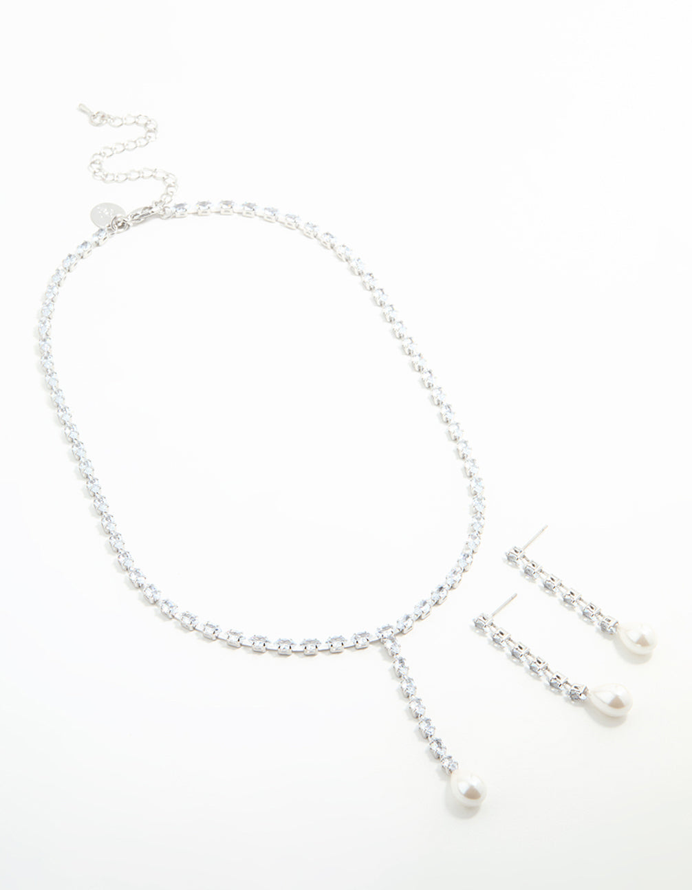 Silver Plated Pearl Oval Necklace & Earring Set