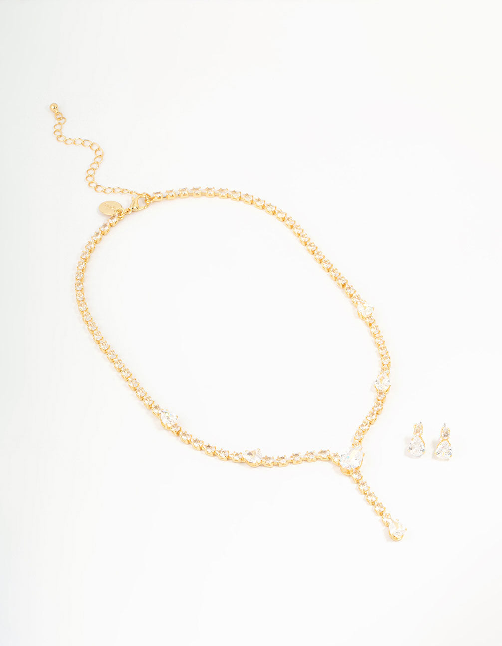 Gold Plated Cubic Zirconia Teardrop Necklace & Earrings Set