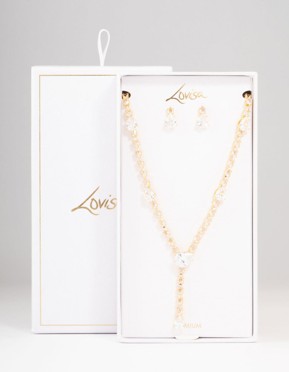 Gold Plated Cubic Zirconia Teardrop Necklace & Earrings Set