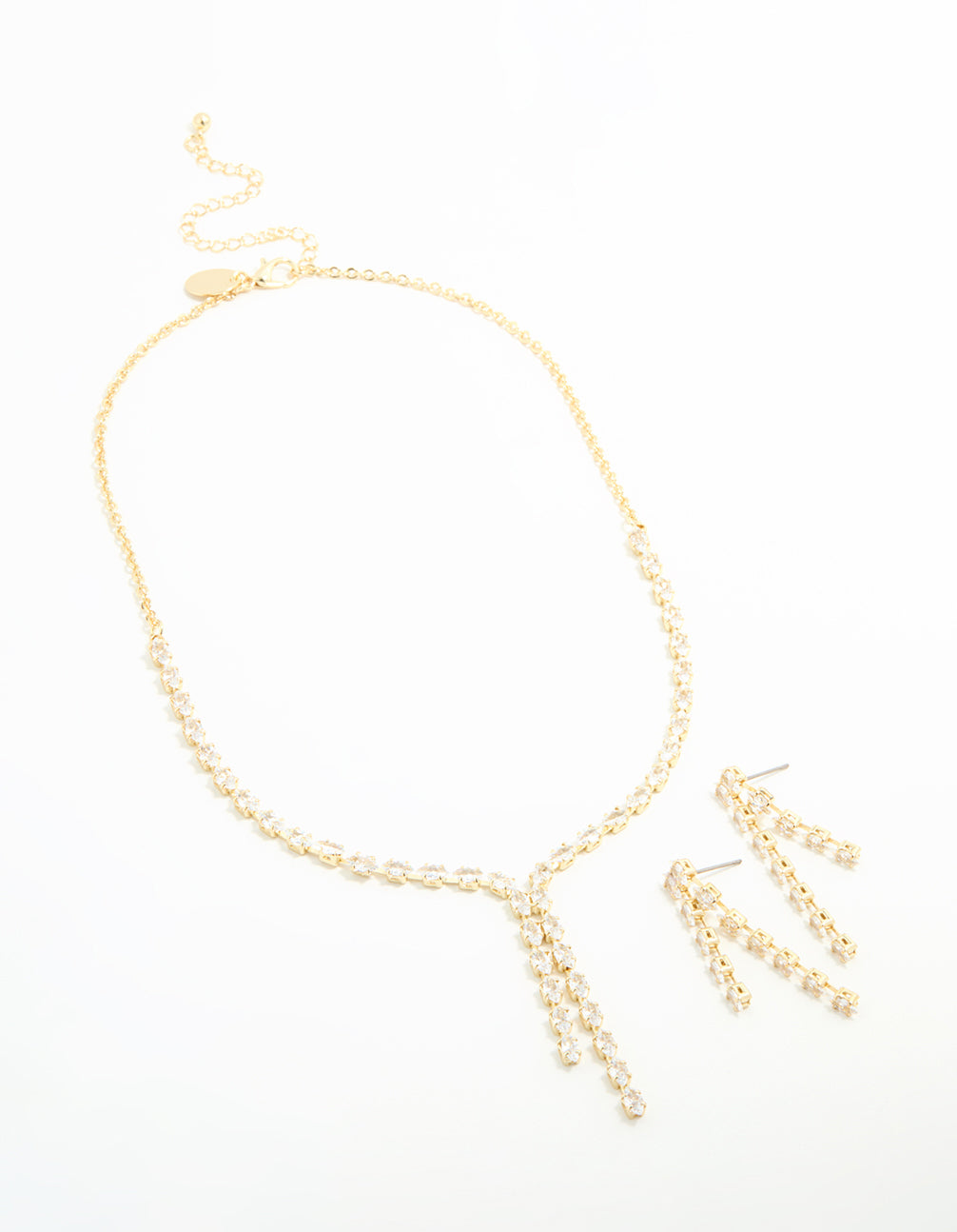 Gold Plated Double Drop Necklace & Earrings Set