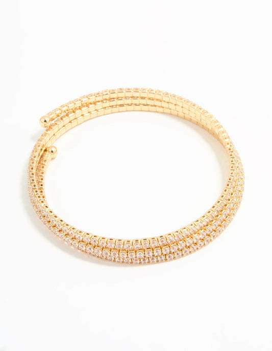Gold Plated Diamante Triple Cupchain Wrist Cuff