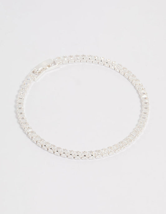 Silver Plated Cubic Zirconia Baguette Tennis Bracelet
