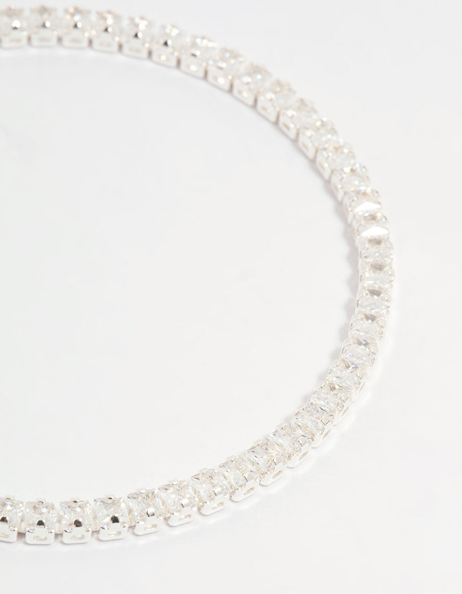 Silver Plated Cubic Zirconia Baguette Tennis Bracelet