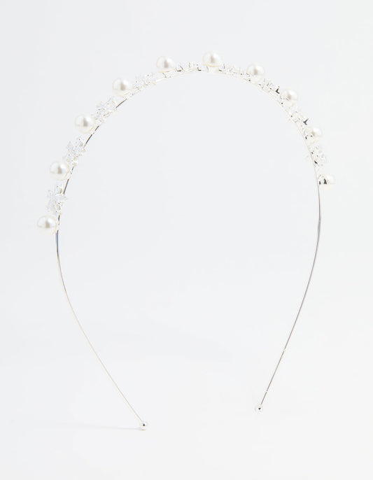Silver Pearl Flower Headband
