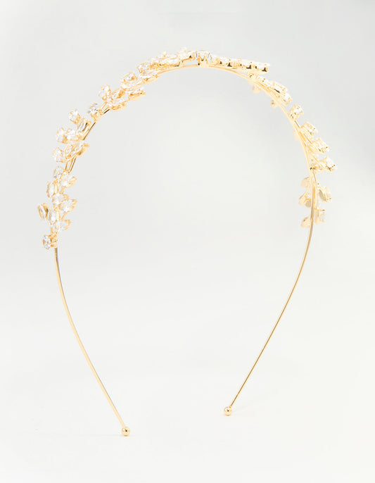 Gold Cubic Zirconia Marquise & Round Leaf Headband