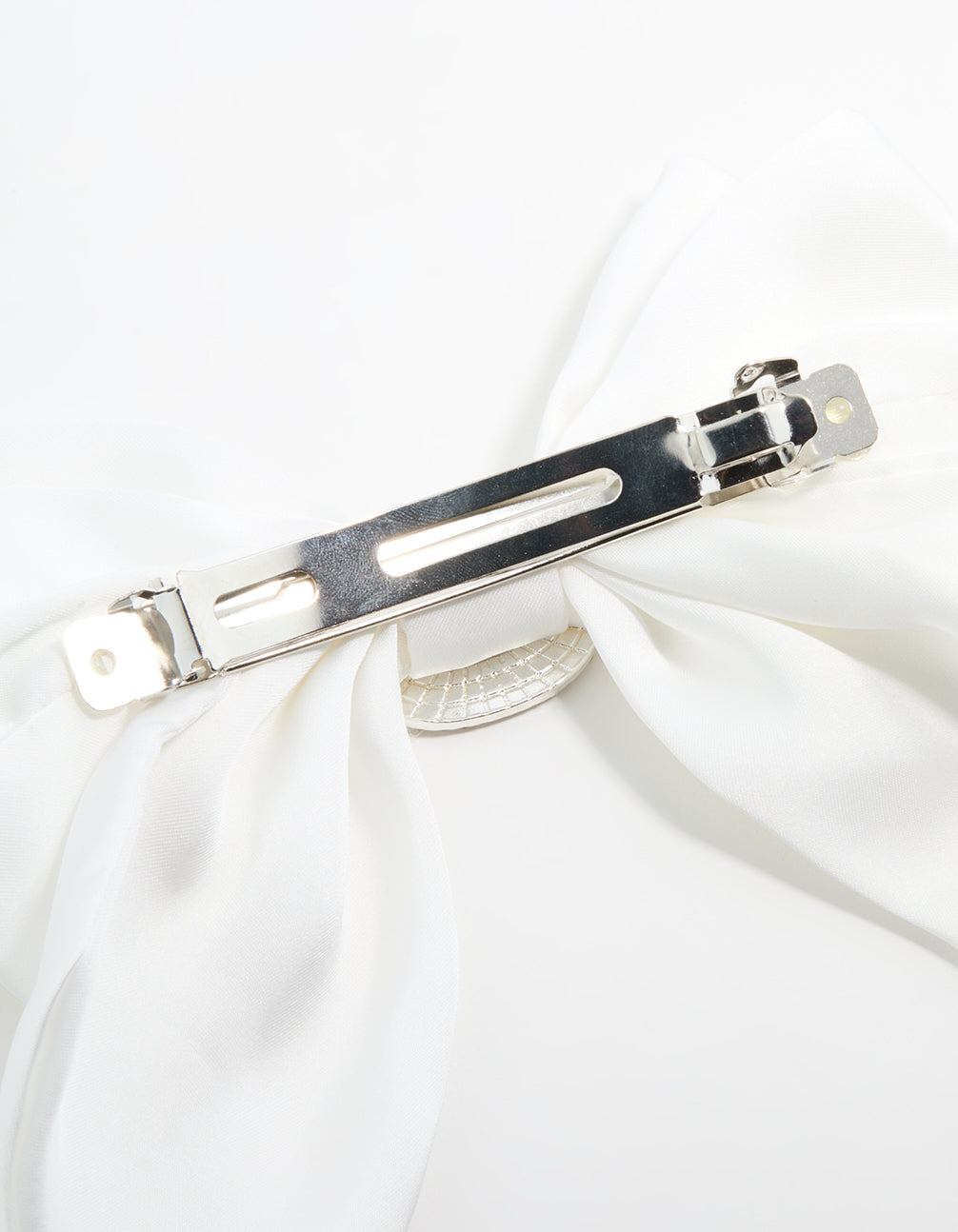 Silver Plated Diamante White Fabric Bow Clip
