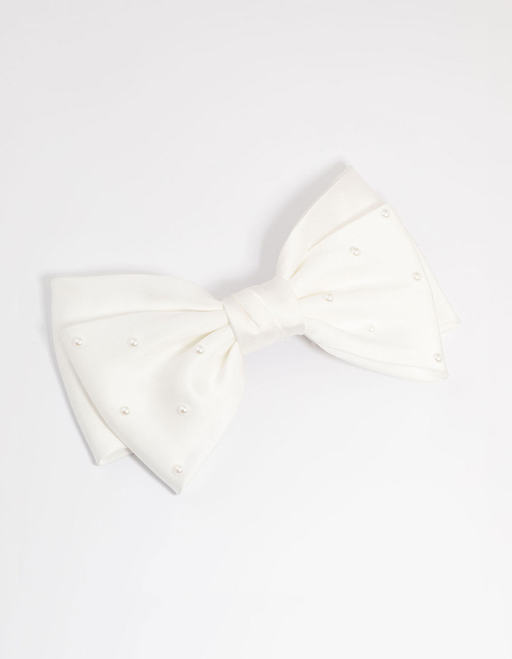 White Fabric & Pearl Bow Clip