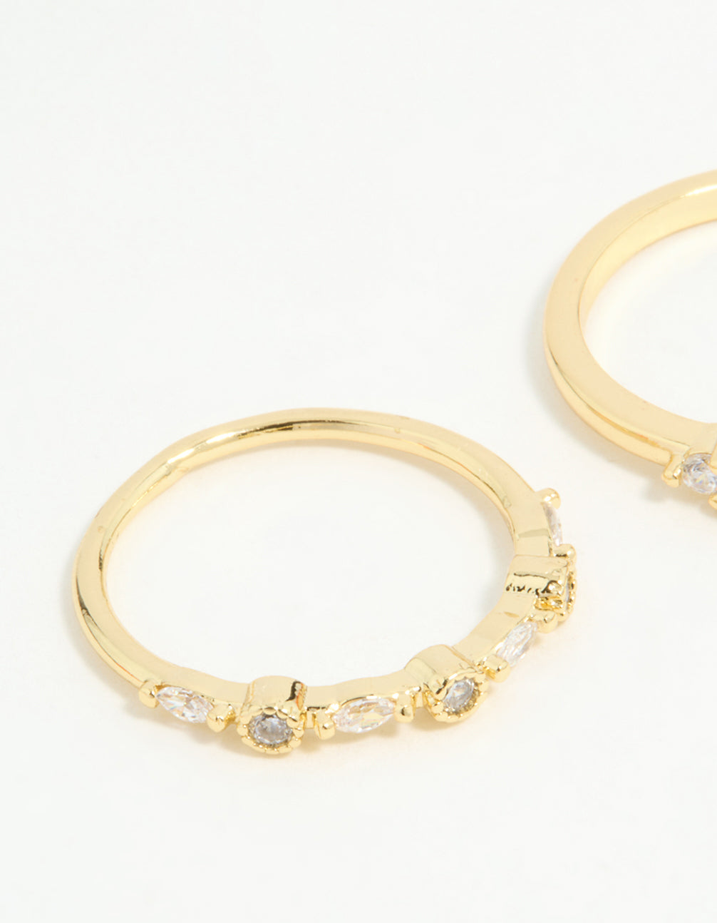 Gold Plated Baguette & Mini Round Rings 3-Pack