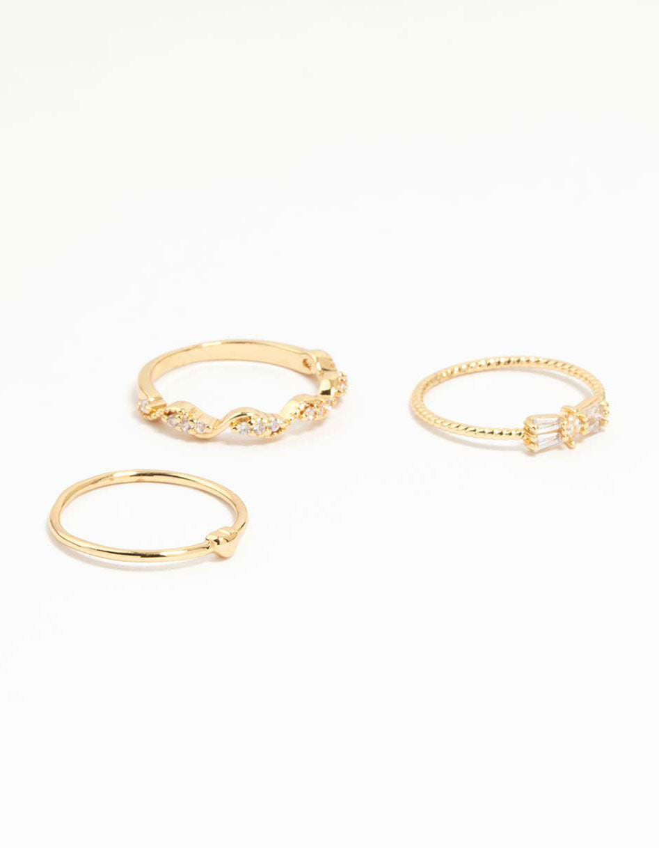 Gold Plated Bow & Mini Heart Stacking Rings 3-Pack