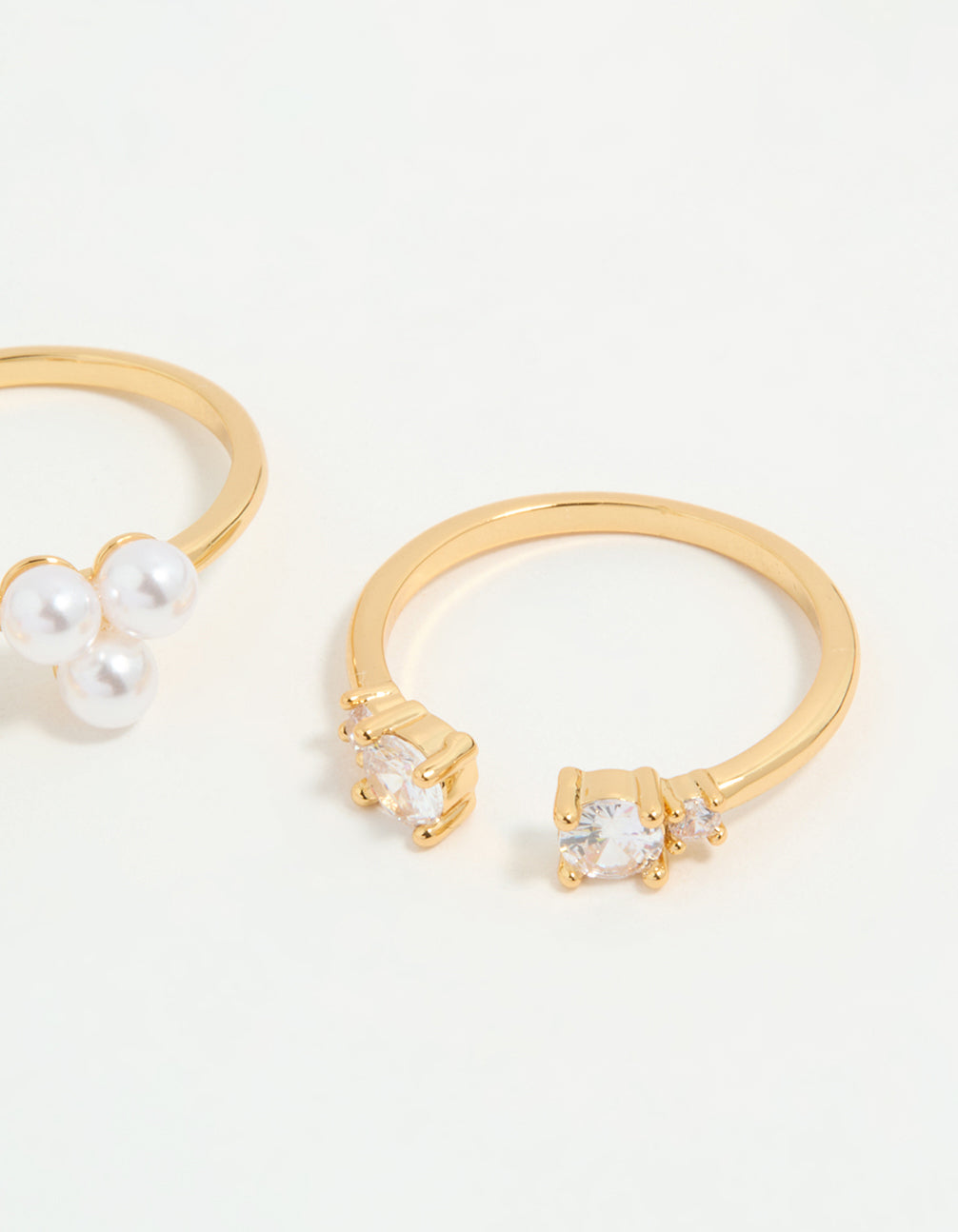 Gold Plated Cubic Zirconia & Pearl Rings 3-Pack