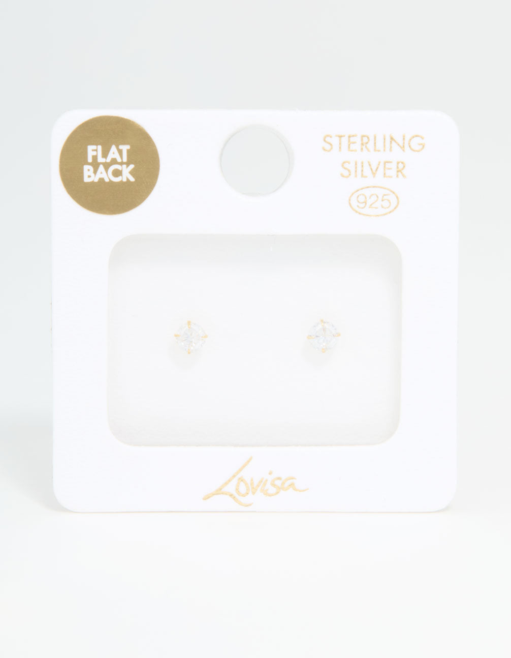 Gold Plated Sterling Silver 1/4 Carat Cubic Zirconia Flat Back Stud Earrings
