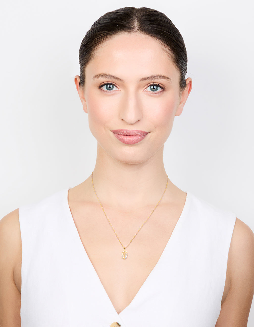 Gold Plated Sterling Silver Cubic Zirconia Oval Cross Necklace