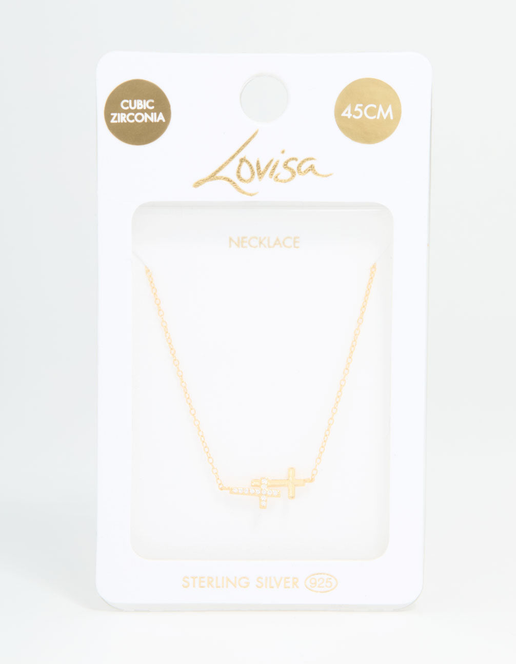 Gold Plated Sterling Silver Cubic Zirconia Double Cross Necklace