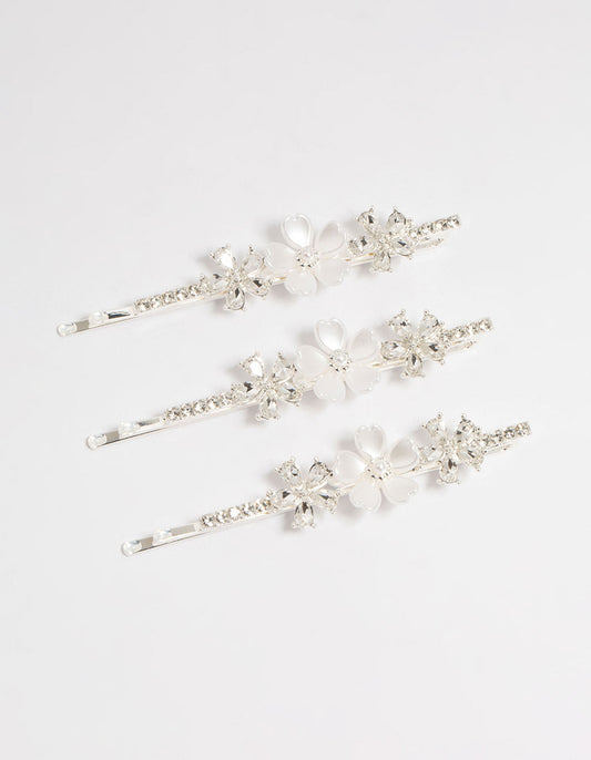 Silver Acrylic Flower Hair Slides 3-Pack