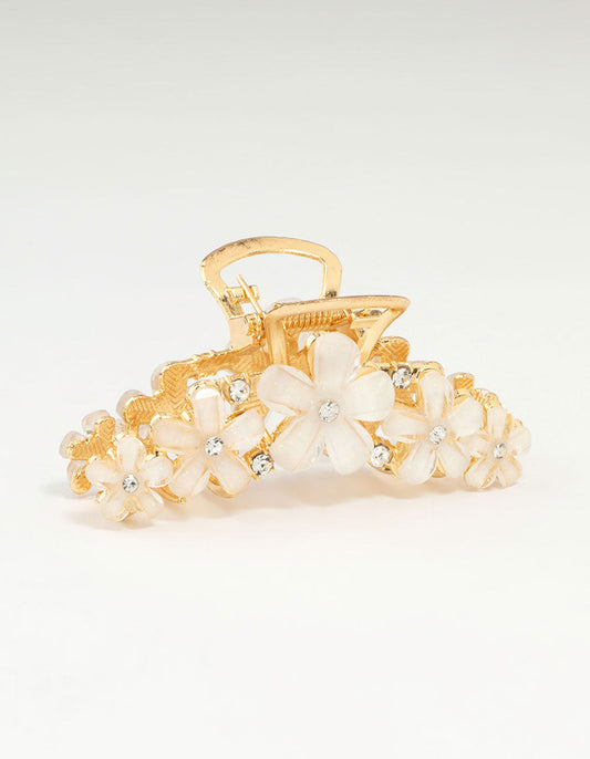 Gold Diamante Centre Graduating Flowers Mini Claw Clip