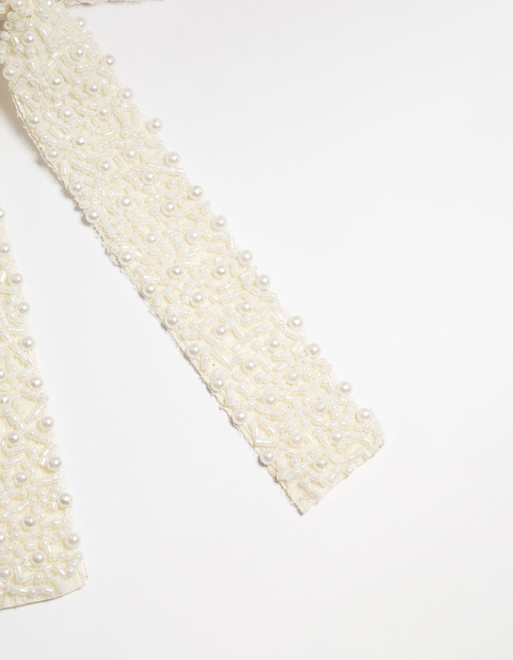 White Fabric Beaded Bow Clip