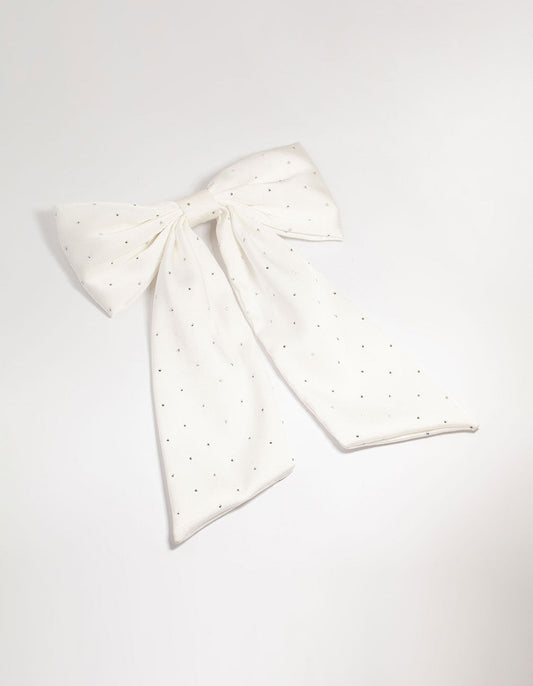 White Fabric Diamante Scatter Bow Clip