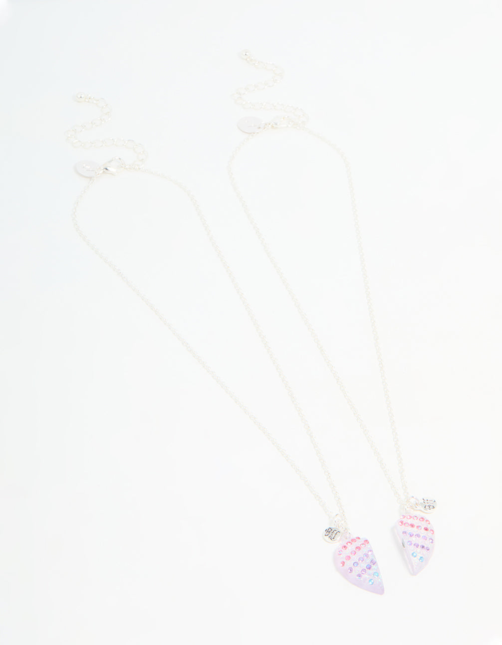 Kids Silver Ombre Diamante Heart BFF Pendant Necklace Set