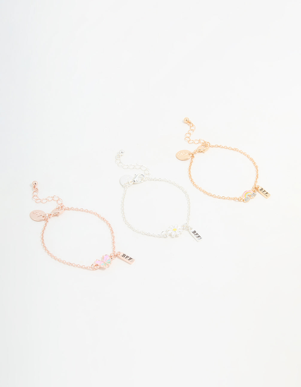 Kids Mixed Metal Flower & Butterfly Best Friends Bracelets 3-Pack
