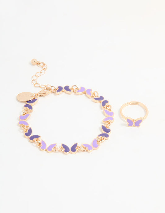 Kids Gold Mini Butterfly Bracelet & Ring Set