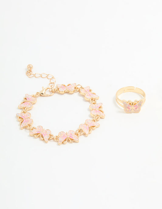 Kids Gold Butterfly Bracelet & Ring Set