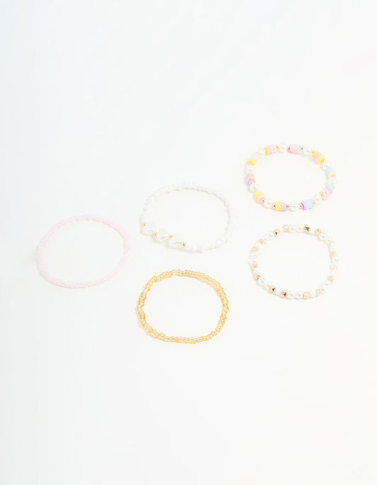 Kids Beaded Heart & Mixed Stretch Bracelets 5-Pack