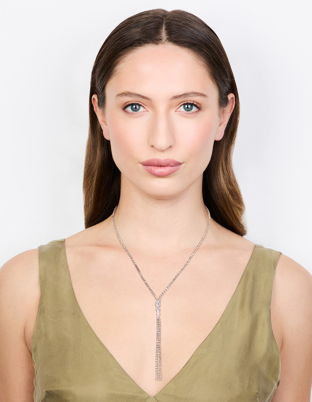 Silver Double Chain Drop Necklace