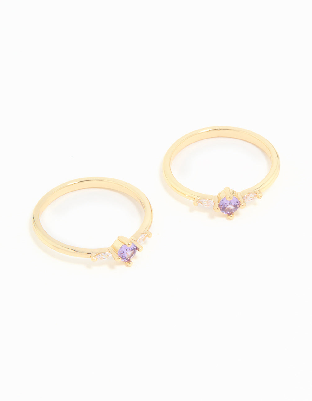 Gold Plated Purple Cubic Zirconia Dainty Stacking Rings 2-Pack