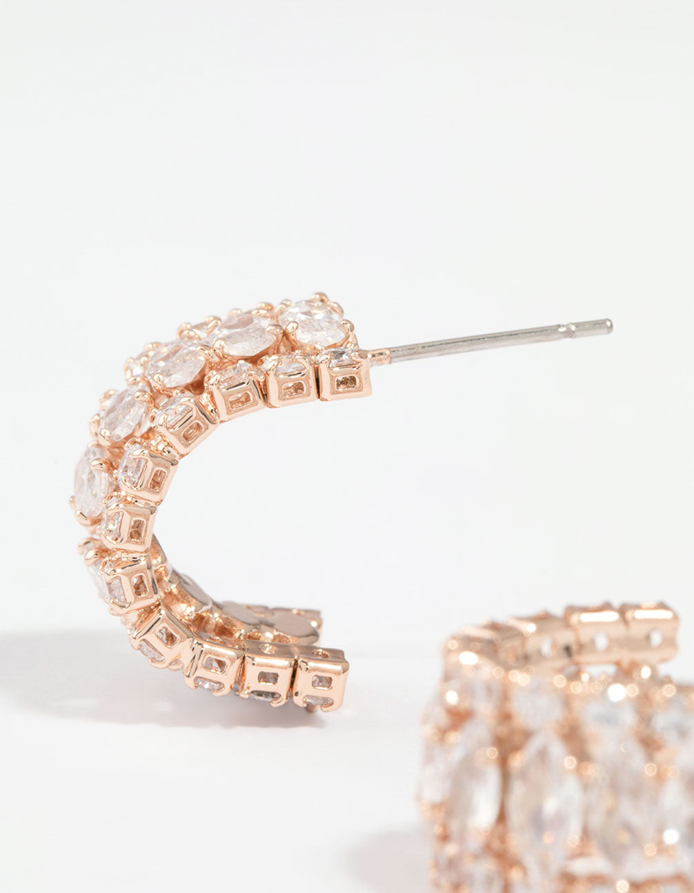 Rose Gold Plated Cubic Zirconia Medium Hoop Earrings