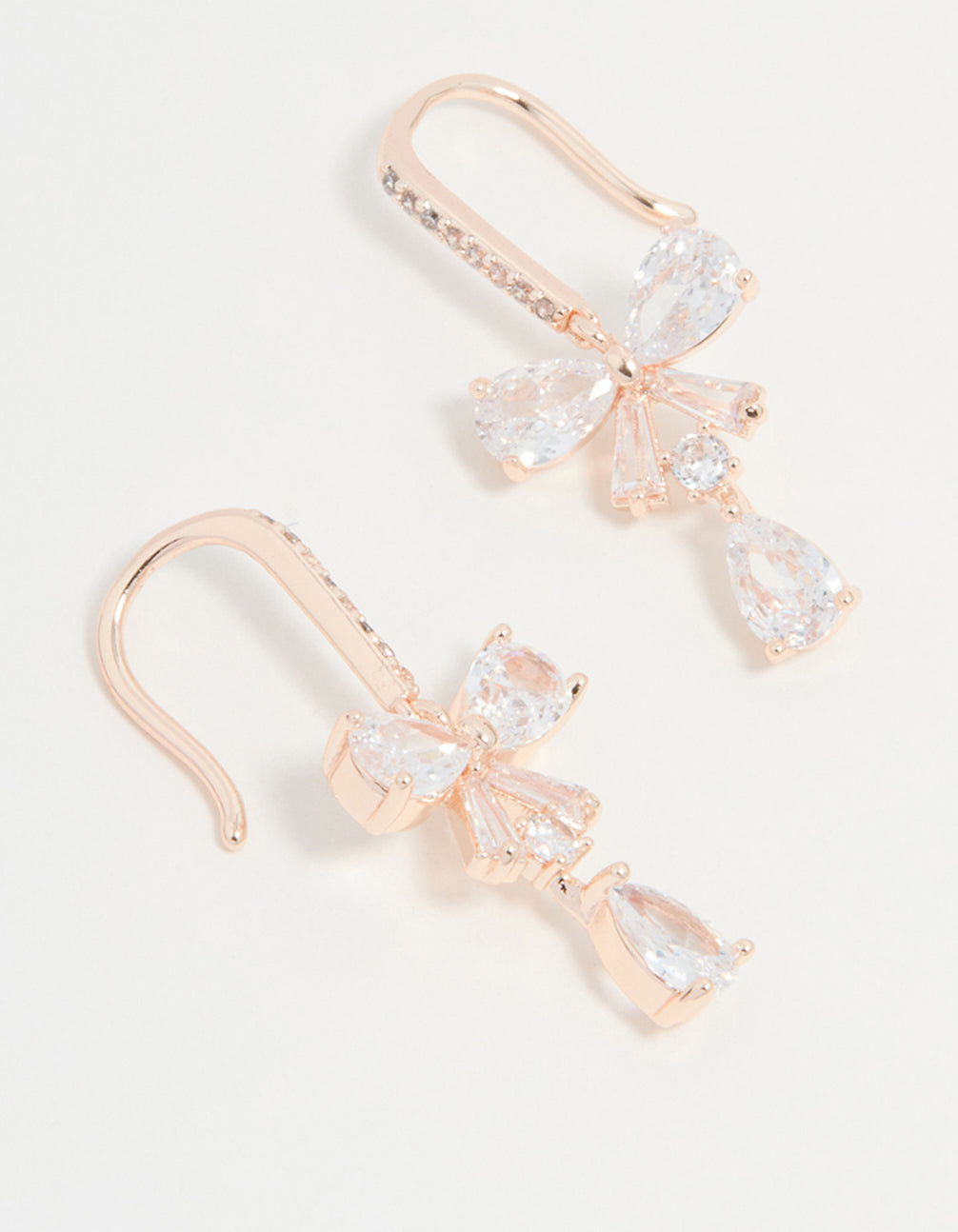 Rose Gold Plated Cubic Zirconia Bow Drop Earrings