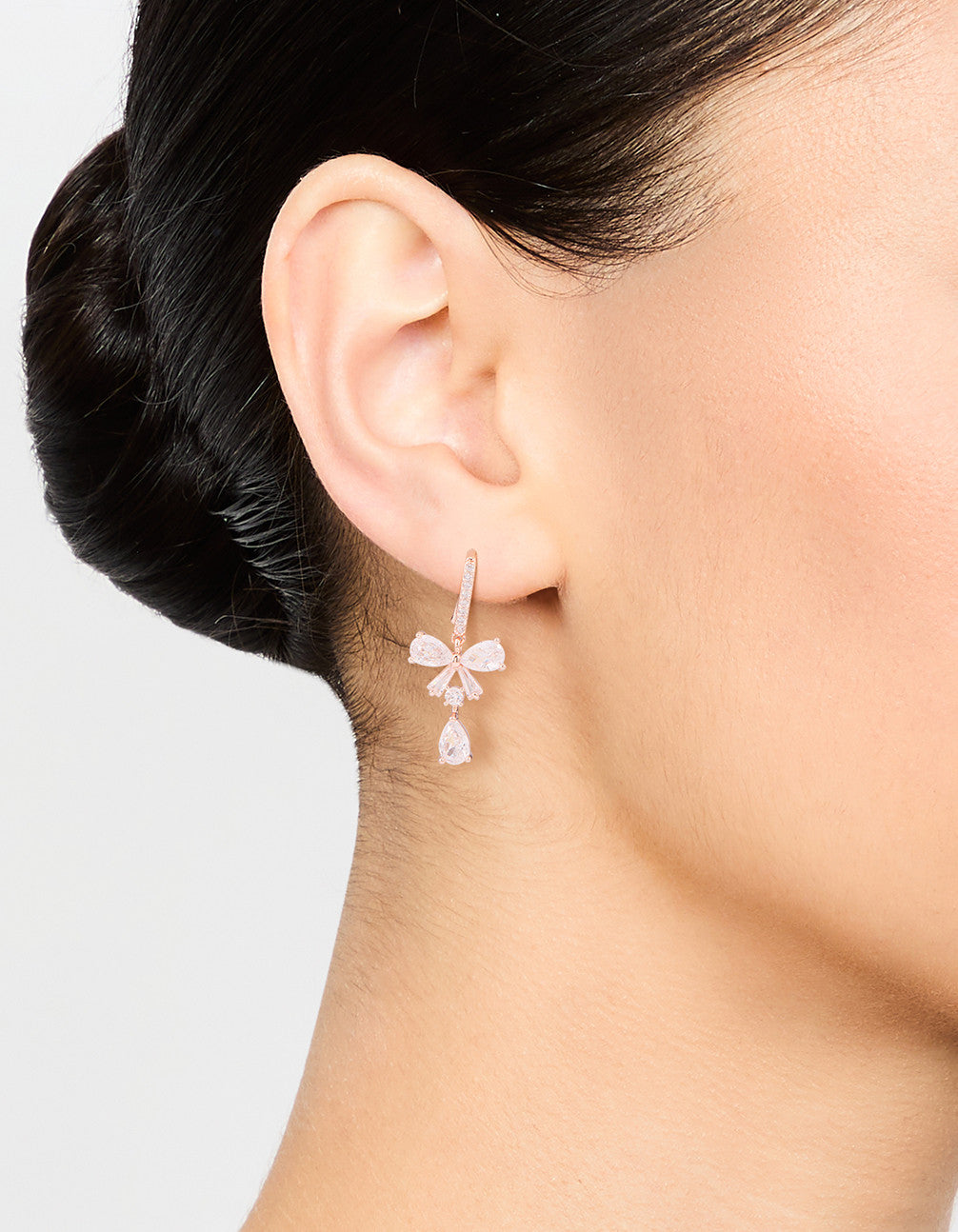 Rose Gold Plated Cubic Zirconia Bow Drop Earrings