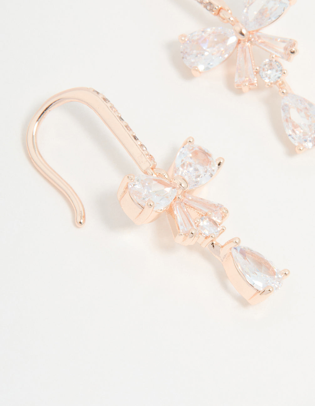 Rose Gold Plated Cubic Zirconia Bow Drop Earrings