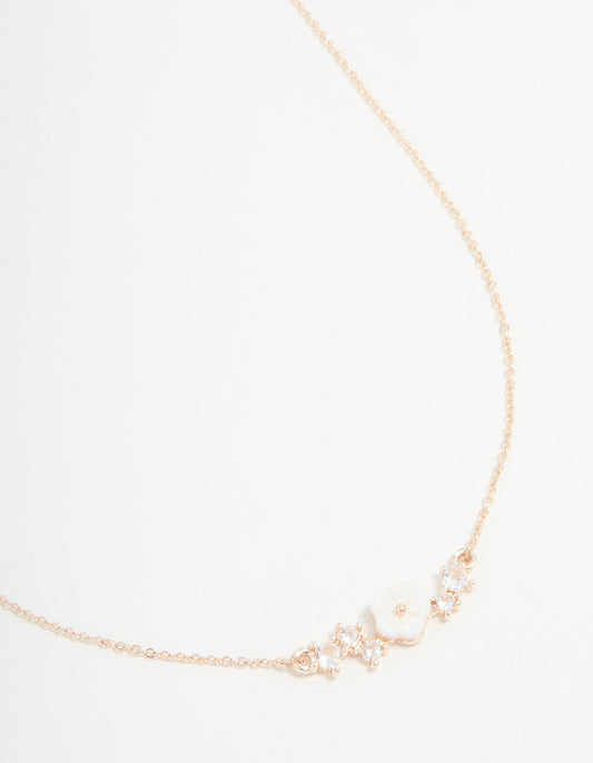 Rose Gold Plated Cubic Zirconia Flower Pendant Necklace
